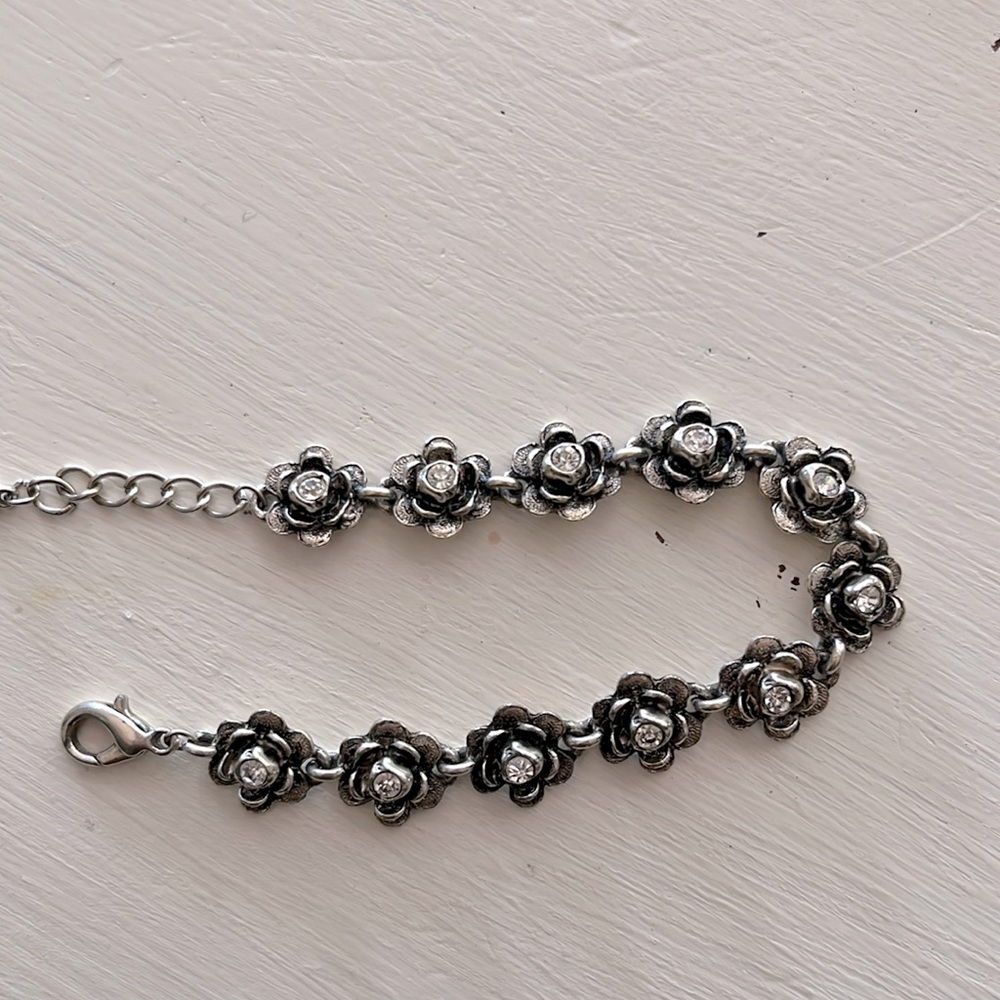 Vintage crown PD rose/rhinestone bracelet